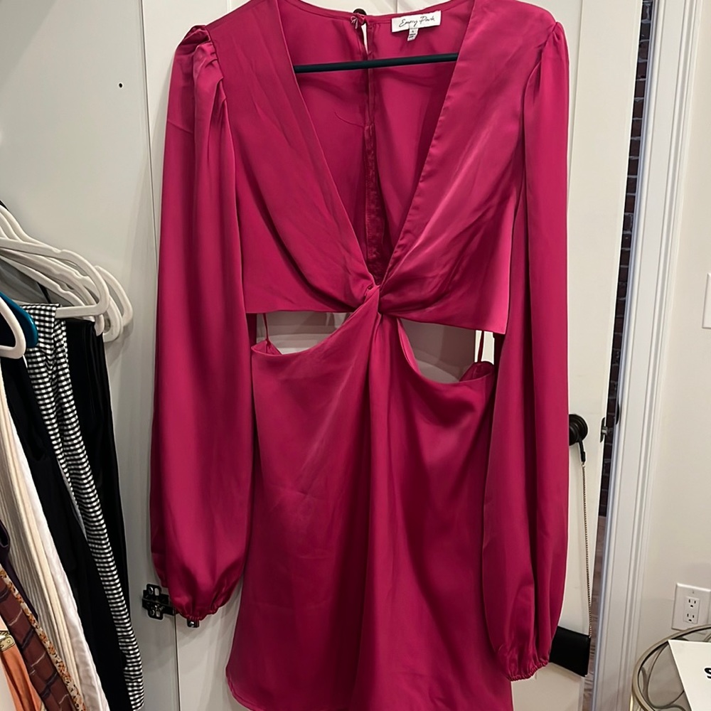 Pink satin long sleeve dress